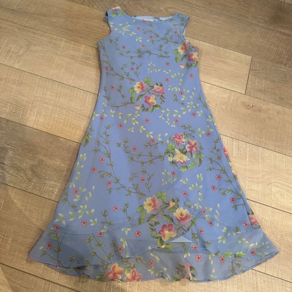 TALBOTS KIDS BLUE FLORAL MAXI DRESS SIZE 8